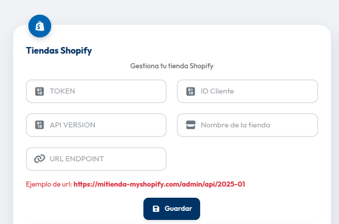 Formulario de configuración de tienda